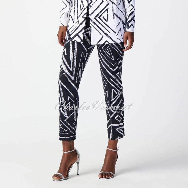 Joseph Ribkoff Geometric Print Trousers - Style 241271 (Midnight Blue / Vanilla)
