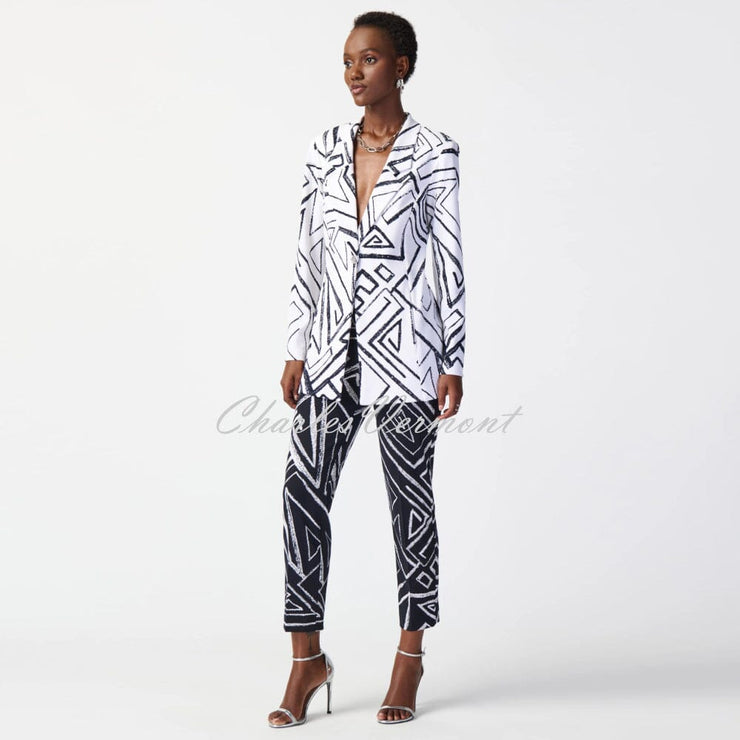 Joseph Ribkoff Geometric Print Trousers - Style 241271 (Midnight Blue / Vanilla)