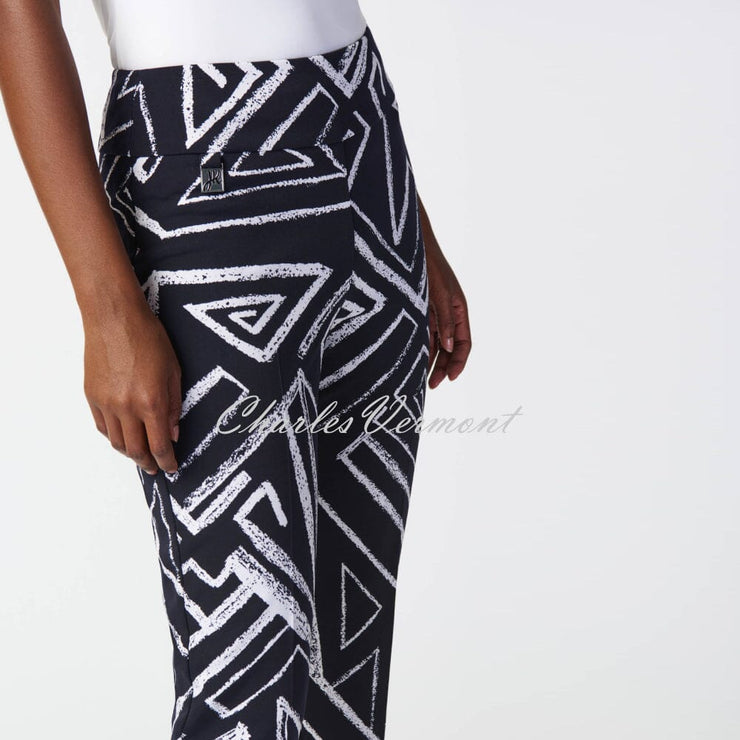 Joseph Ribkoff Geometric Print Trousers - Style 241271 (Midnight Blue / Vanilla)