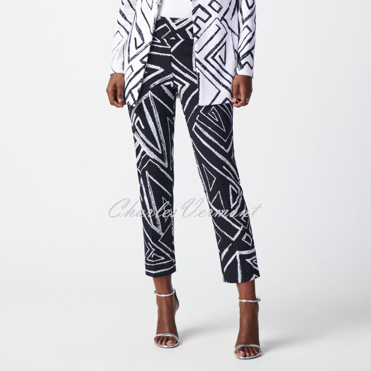 Joseph Ribkoff Geometric Print Trousers - Style 241271 (Midnight Blue / Vanilla)