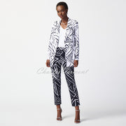 Joseph Ribkoff Geometric Print Blazer Jacket - Style 241034 (Vanilla / Midnight Blue)