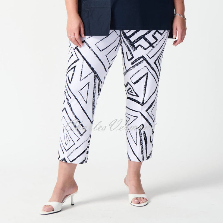 Joseph Ribkoff Geometric Print Trouser - Style 241271 (Vanilla / Midnight Blue)