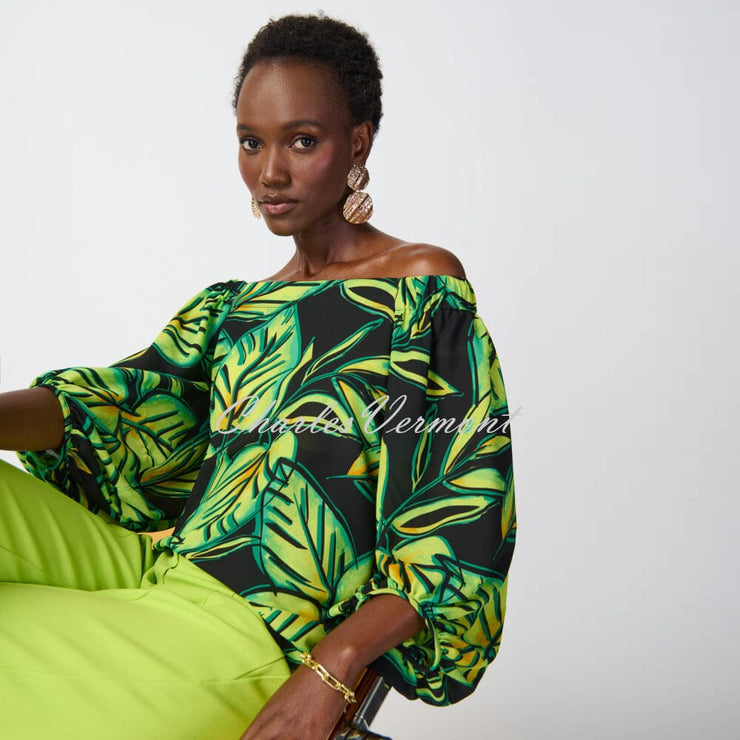 Joseph Ribkoff Tropical Leaf Print Off-The-Shoulder Top - Style 241277