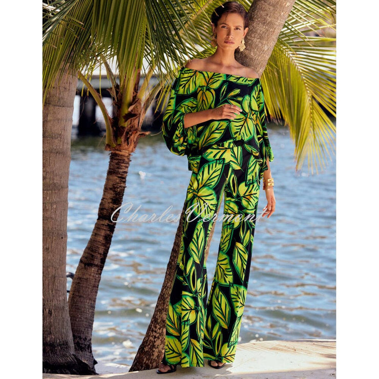 Joseph Ribkoff Tropical Leaf Print Wide-Leg Trouser - Style 241288