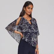 Joseph Ribkoff Floral Print Chiffon Overlay Top With Keyhole Neckline - Style 241783