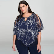 Joseph Ribkoff Floral Print Chiffon Overlay Top With Keyhole Neckline - Style 241783