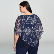 Joseph Ribkoff Floral Print Chiffon Overlay Top With Keyhole Neckline - Style 241783