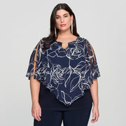 Joseph Ribkoff Floral Print Chiffon Overlay Top With Keyhole Neckline - Style 241783