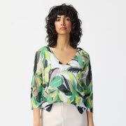 Joseph Ribkoff Tropical Print Crochet Sweater Top - Style 241918