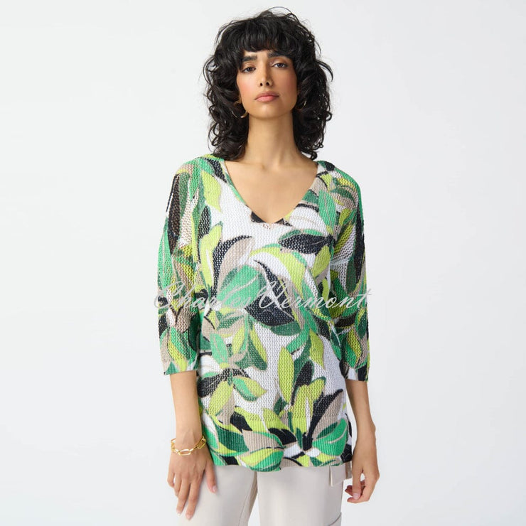 Joseph Ribkoff Tropical Print Crochet Sweater Top - Style 241918