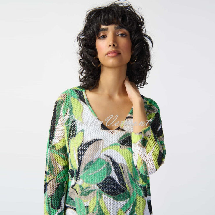 Joseph Ribkoff Tropical Print Crochet Sweater Top - Style 241918