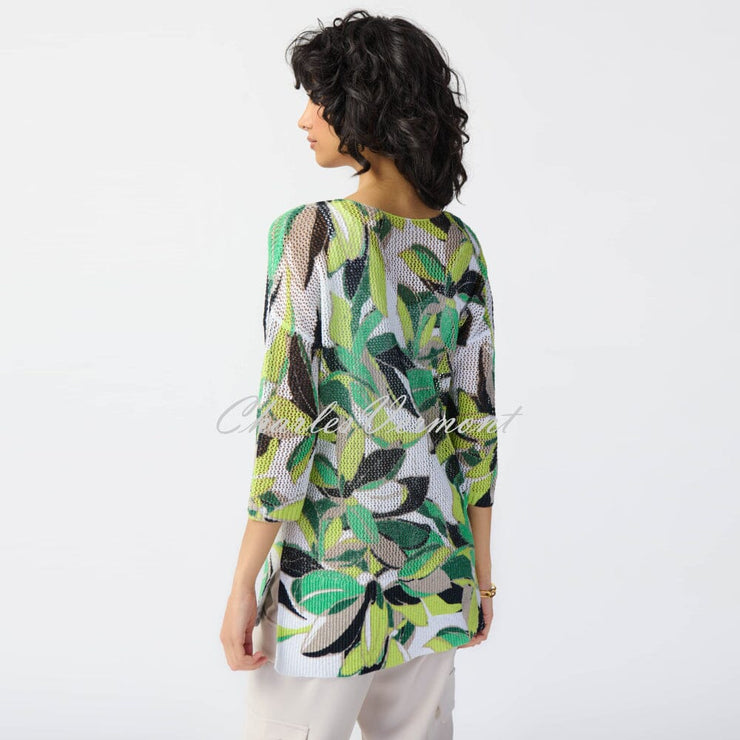 Joseph Ribkoff Tropical Print Crochet Sweater Top - Style 241918