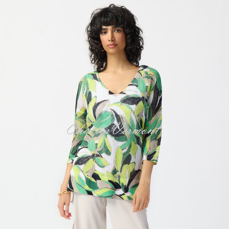 Joseph Ribkoff Tropical Print Crochet Sweater Top - Style 241918