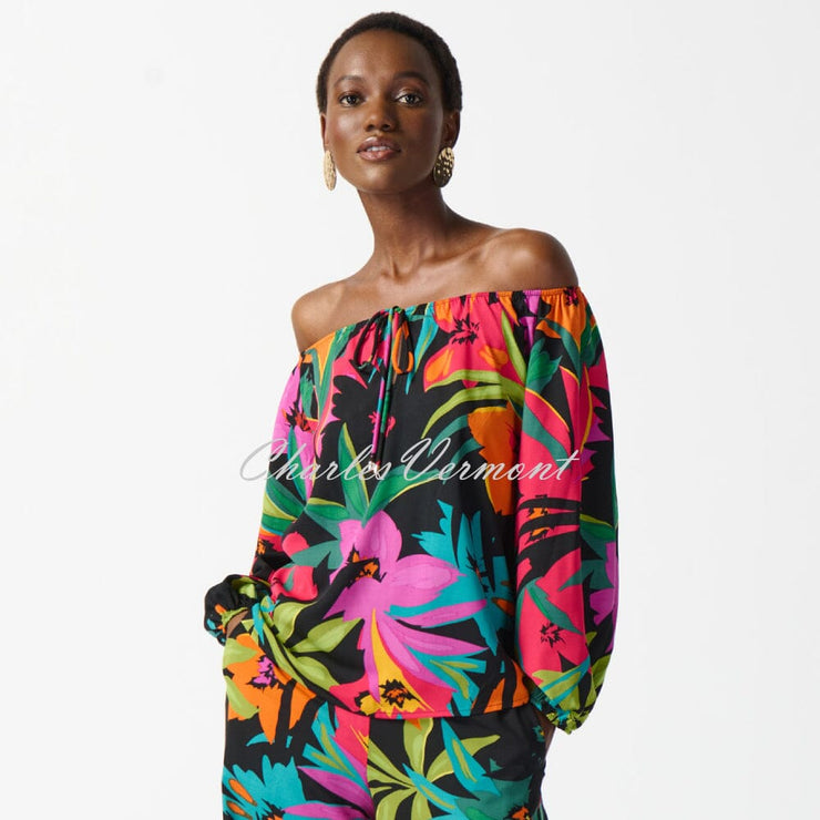 Joseph Ribkoff Tropical Print Off-The-Shoulder Top - Style 242175