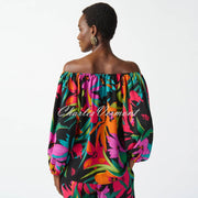 Joseph Ribkoff Tropical Print Off-The-Shoulder Top - Style 242175