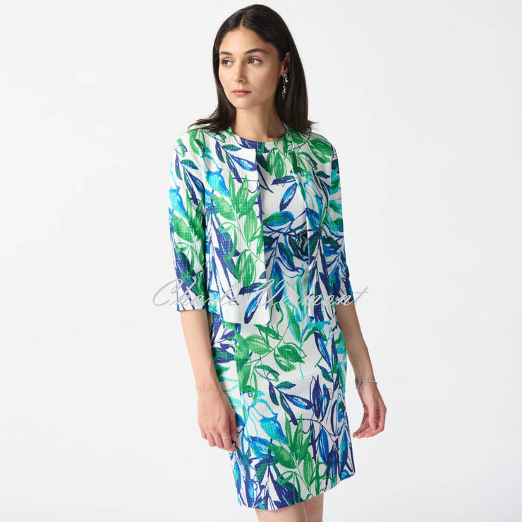 Joseph Ribkoff Leaf Print Two-Piece Dress And Cover-up Jacket - Style 242187