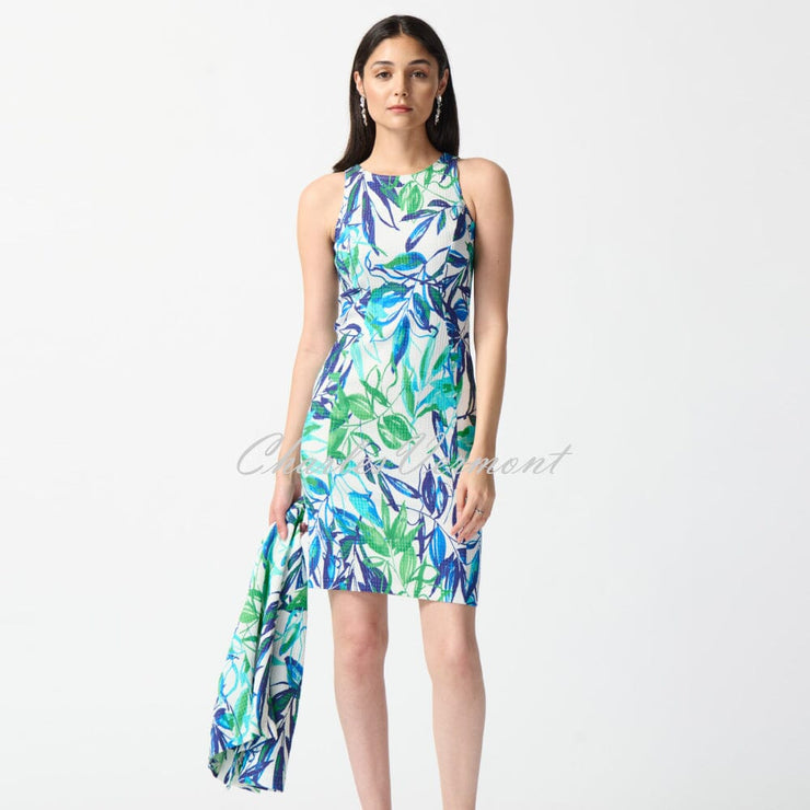 Joseph Ribkoff Leaf Print Two-Piece Dress And Cover-up Jacket - Style 242187