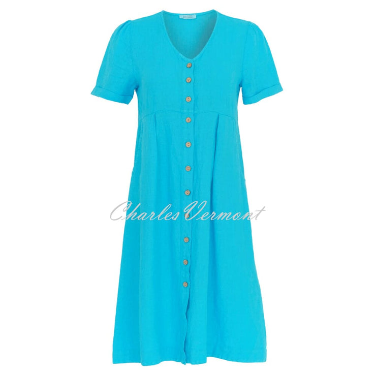 Dolcezza V-Neck Linen Dress - Style 24259 (Aqua)