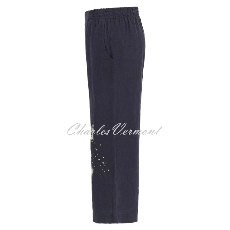 Dolcezza Wide Leg Culotte Linen Trouser With Butterfly Motif - Style 24266