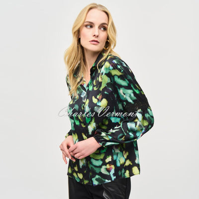 Joseph Ribkoff Abstract Print Blouse With Lace Sleeve Detail - Style 243205