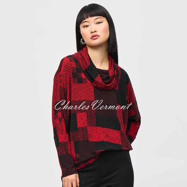 Joseph Ribkoff Patchwork Print Cowl Neck Top - Style 243249