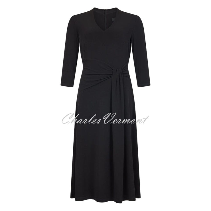 Tia V-Neck Black Dress with Mock Sash - Style 78015-7093-9000 (Black)