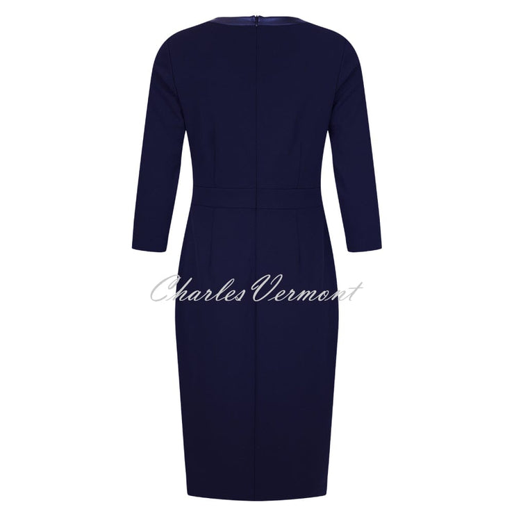Tia V-Neckline Dress with Leatherette Detail - Style 78052-7050-69 (Navy)