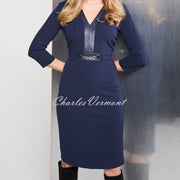 Tia V-Neckline Dress with Leatherette Detail - Style 78052-7050-69 (Navy)