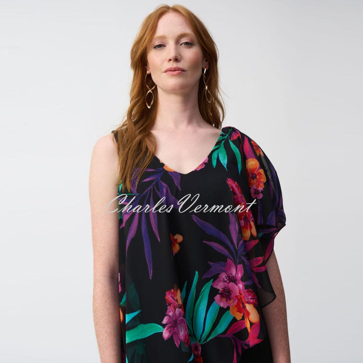 Joseph Ribkoff Jumpsuit With Tropical Print Overlay - Style 251152