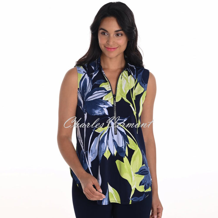 Frank Lyman Floral Print Zip Top - Style 251214