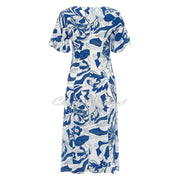 Dolcezza 'Blue Lotus' Floral Abstract Dress with Notch Neckline - Style 25153