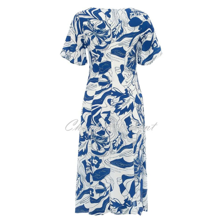 Dolcezza 'Blue Lotus' Floral Abstract Dress with Notch Neckline - Style 25153