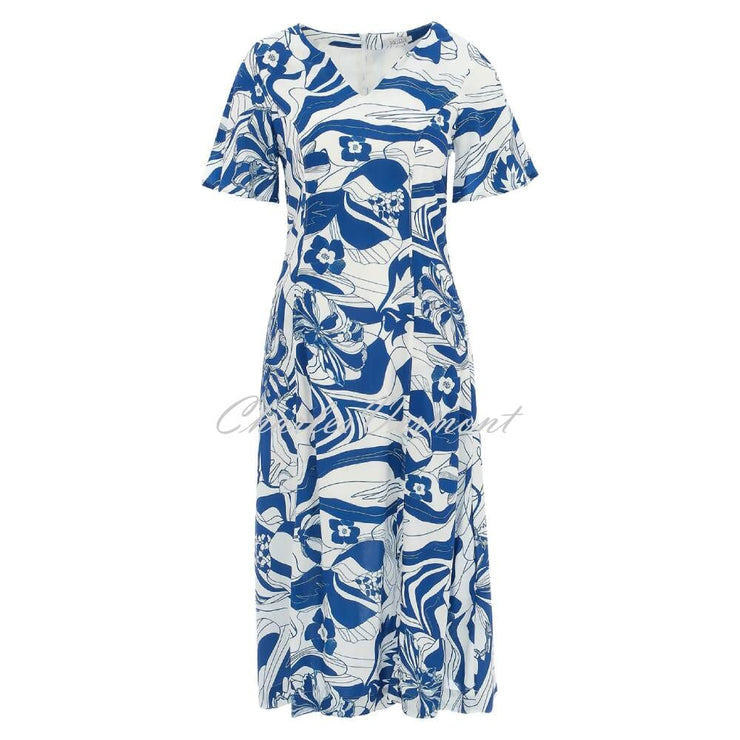 Dolcezza 'Blue Lotus' Floral Abstract Dress with Notch Neckline - Style 25153