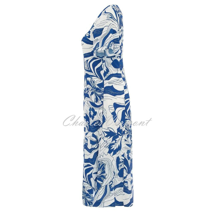 Dolcezza 'Blue Lotus' Floral Abstract Dress with Notch Neckline - Style 25153