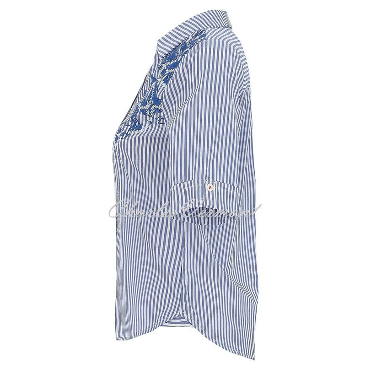Dolcezza 'Blue Lotus' Striped Blouse with Embossed Detail - Style 25156
