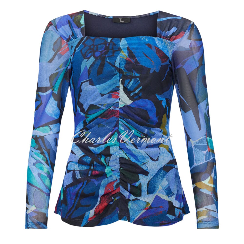 トップス fig london Carol vest Blue Curve Floral Print Stretch Vest Top | Roman UK