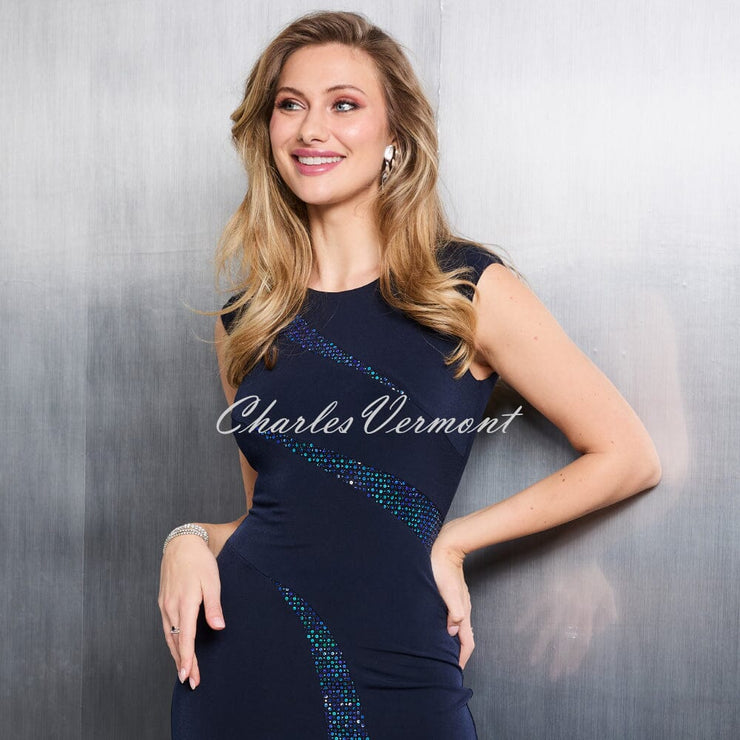 Tia Maxi Dress with Sequin Dress - Style 78051-7993-6869 (Navy)