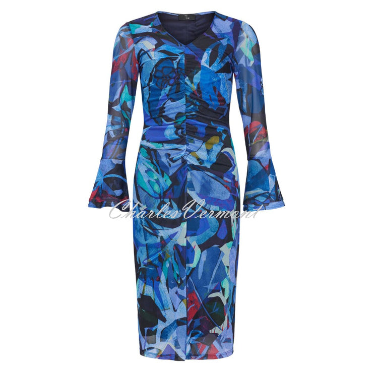 Tia Abstract Print Mesh Dress with Fluted Sleeves - Style 78077-7994-68
