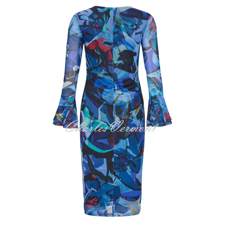 Tia Abstract Print Mesh Dress with Fluted Sleeves - Style 78077-7994-68