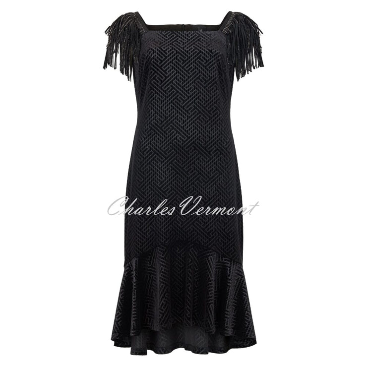 Tia Velvet Geometric Print Dress with Silver Stud Tassel Sleeves - Style 78100-7991-90