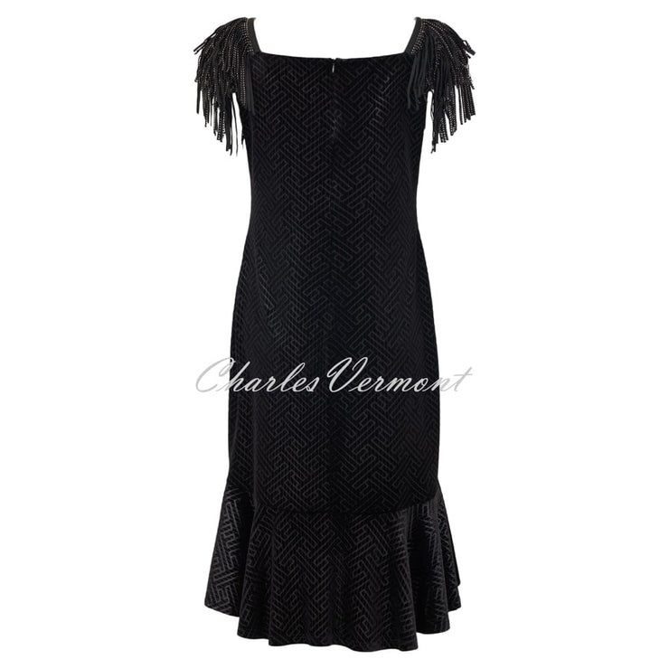 Tia Velvet Geometric Print Dress with Silver Stud Tassel Sleeves - Style 78100-7991-90