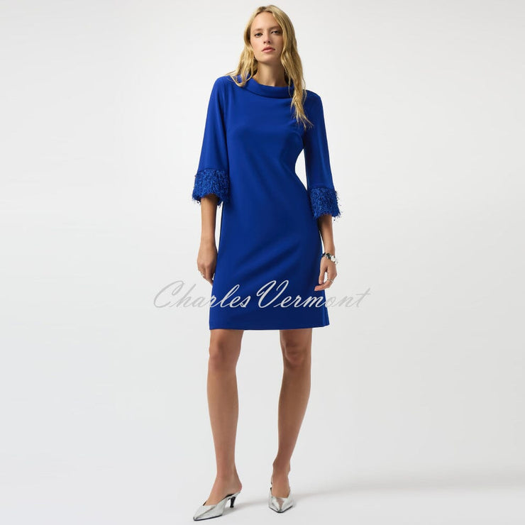 Joseph Ribkoff Cowl Neck Dress With Fringe Cuff Detail - Style 253054