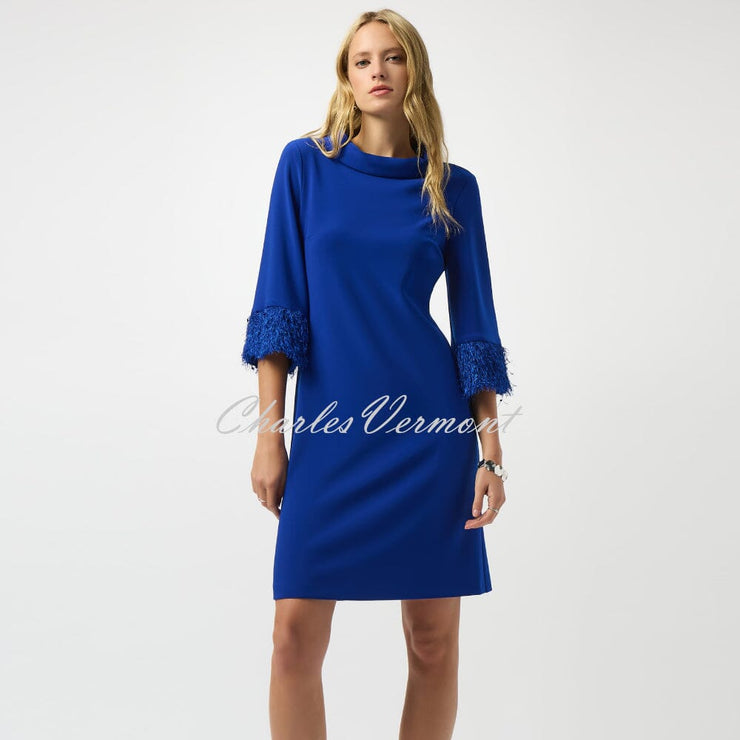 Joseph Ribkoff Cowl Neck Dress With Fringe Cuff Detail - Style 253054