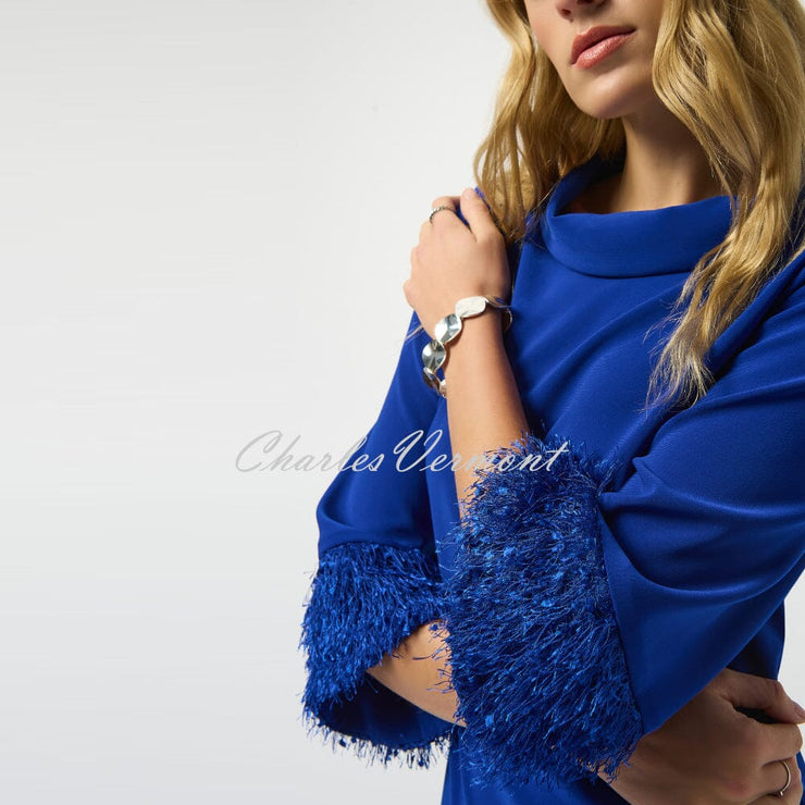Joseph Ribkoff Cowl Neck Dress With Fringe Cuff Detail - Style 253054