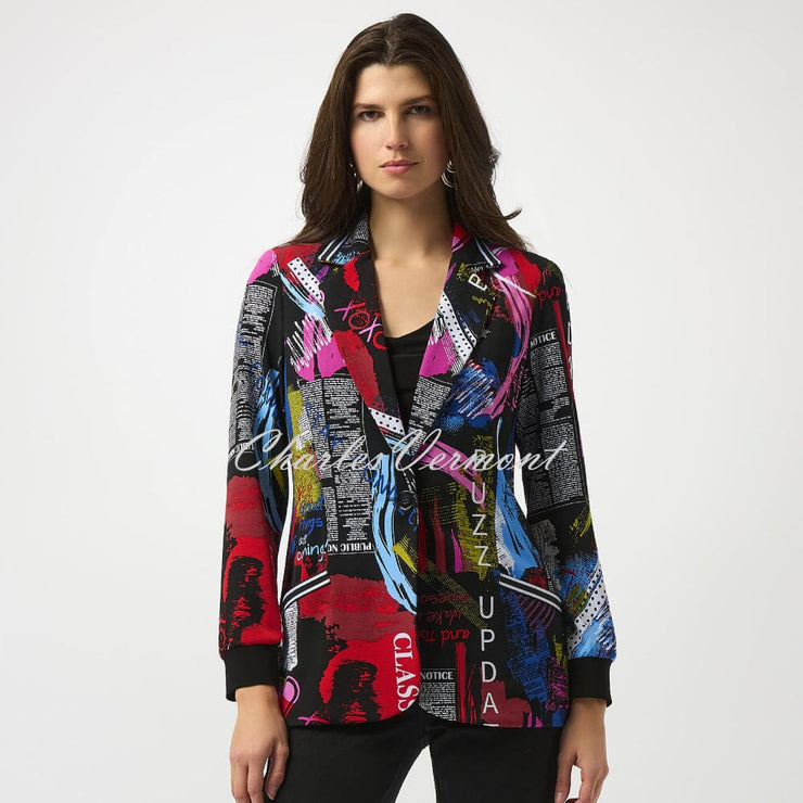 Joseph Ribkoff Graffiti Inspired Newspaper Print Blazer Jacket - Style 253090