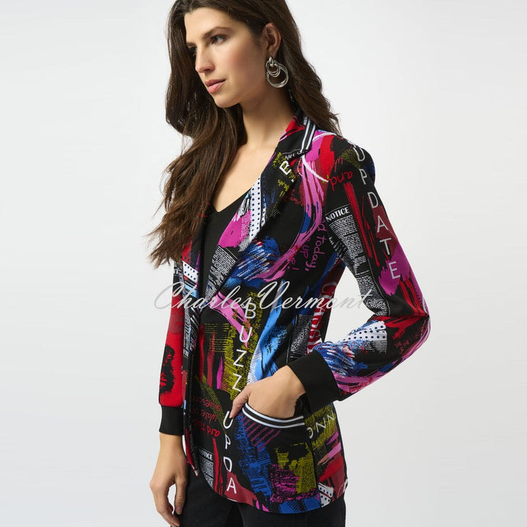 Joseph Ribkoff Graffiti Inspired Newspaper Print Blazer Jacket - Style 253090