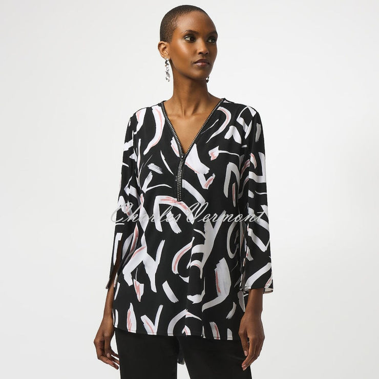 Joseph Ribkoff Abstract Print Diamante Zip Tunic Top - Style 253224