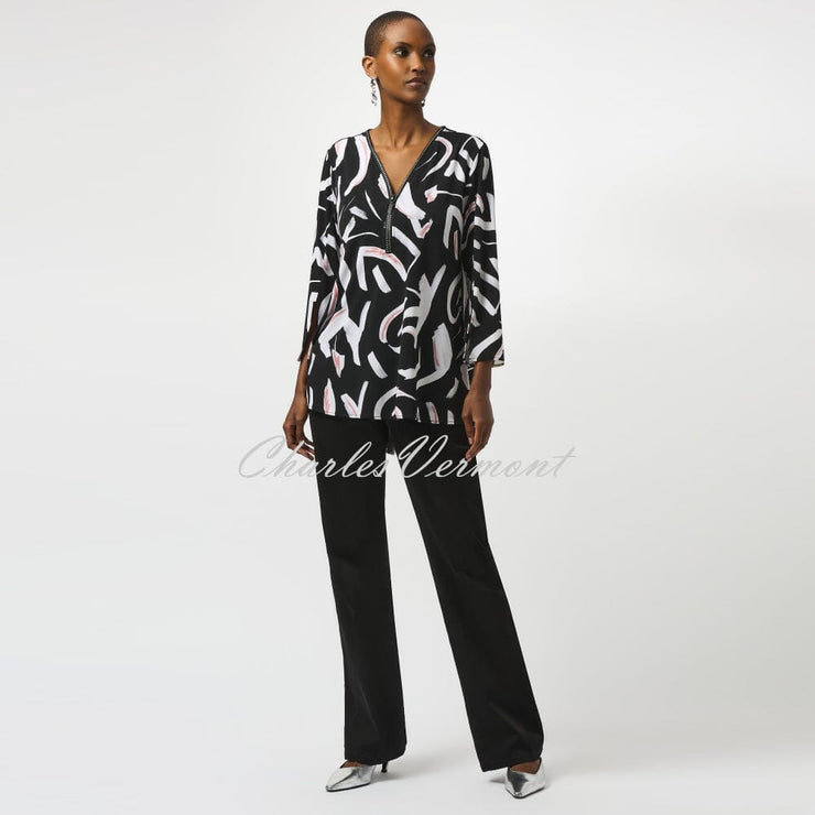 Joseph Ribkoff Abstract Print Diamante Zip Tunic Top - Style 253224
