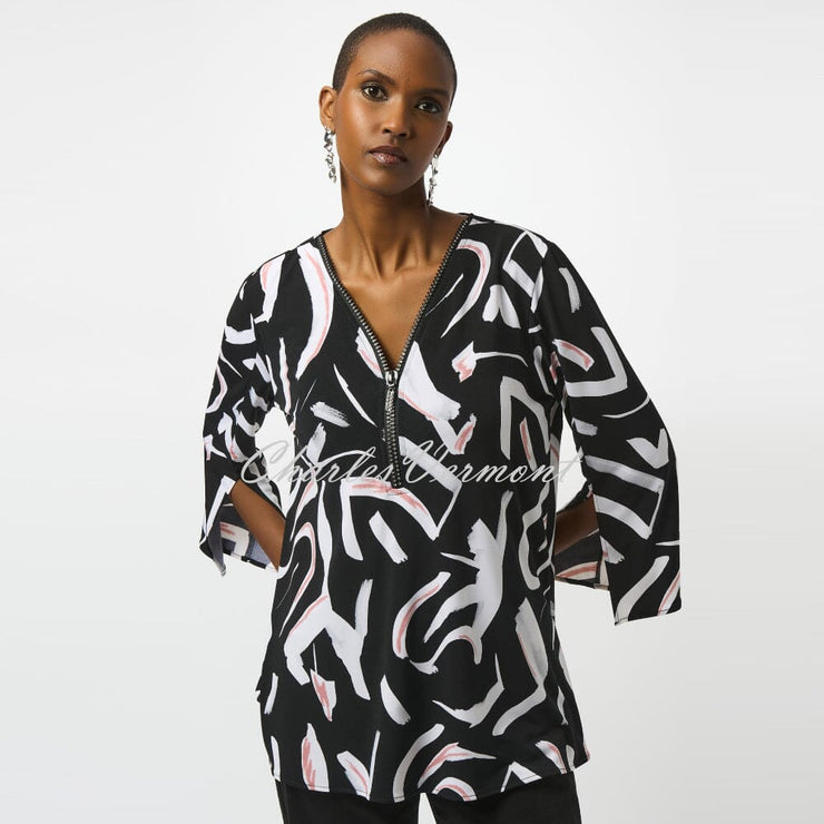 Joseph Ribkoff Abstract Print Diamante Zip Tunic Top - Style 253224