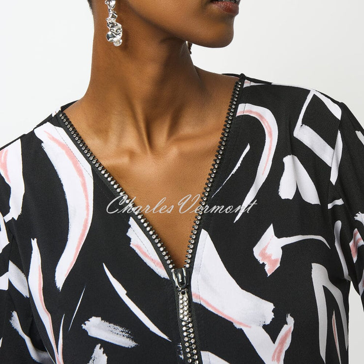 Joseph Ribkoff Abstract Print Diamante Zip Tunic Top - Style 253224